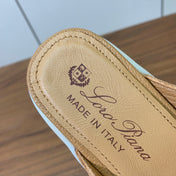 LP FLAT MULES 25S IN BROWN LAMBSKIN WITH SILVER HARDWARE
