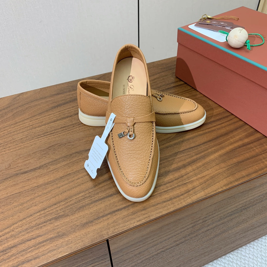 LP LOAFERS 25S IN BROWN LAMBSKIN WITH SILVER HARDWARE