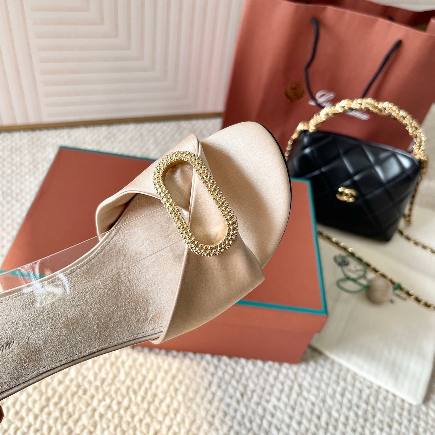 HIGH HEELS SANDALS 80 MM IN LIGHT BEIGE SATIN MIX SUEDE