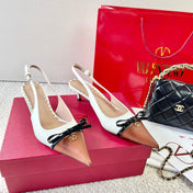 VLTN HIGH SLINGBACK 25S 40 MM IN WHITE MIX BROWN LAMBSKIN WITH BOW