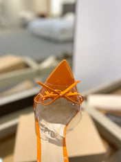 GIANVITO ROSSI 26S HEELED SANDALS 105 MM IN ORANGE PATENT CALFSKIN WITH BOW