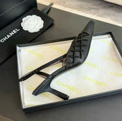 POINTED SLINGBACK MID HEELS BLACK LAMBSKIN