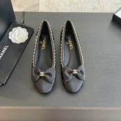 BALLET FLAT BLACK CALFSKIN AND FABRIC