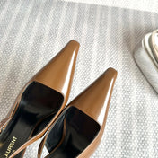LEE SLINGBACK PUMPS 105 IN BROWN PATENT LEATHER GOLD HEEL