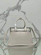 TOTE BAG WITH BELT 32 IN WHITE IMPORTED CALFSKIN