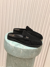 YSL 25S LOAFER MULE IN BLACK SUEDE