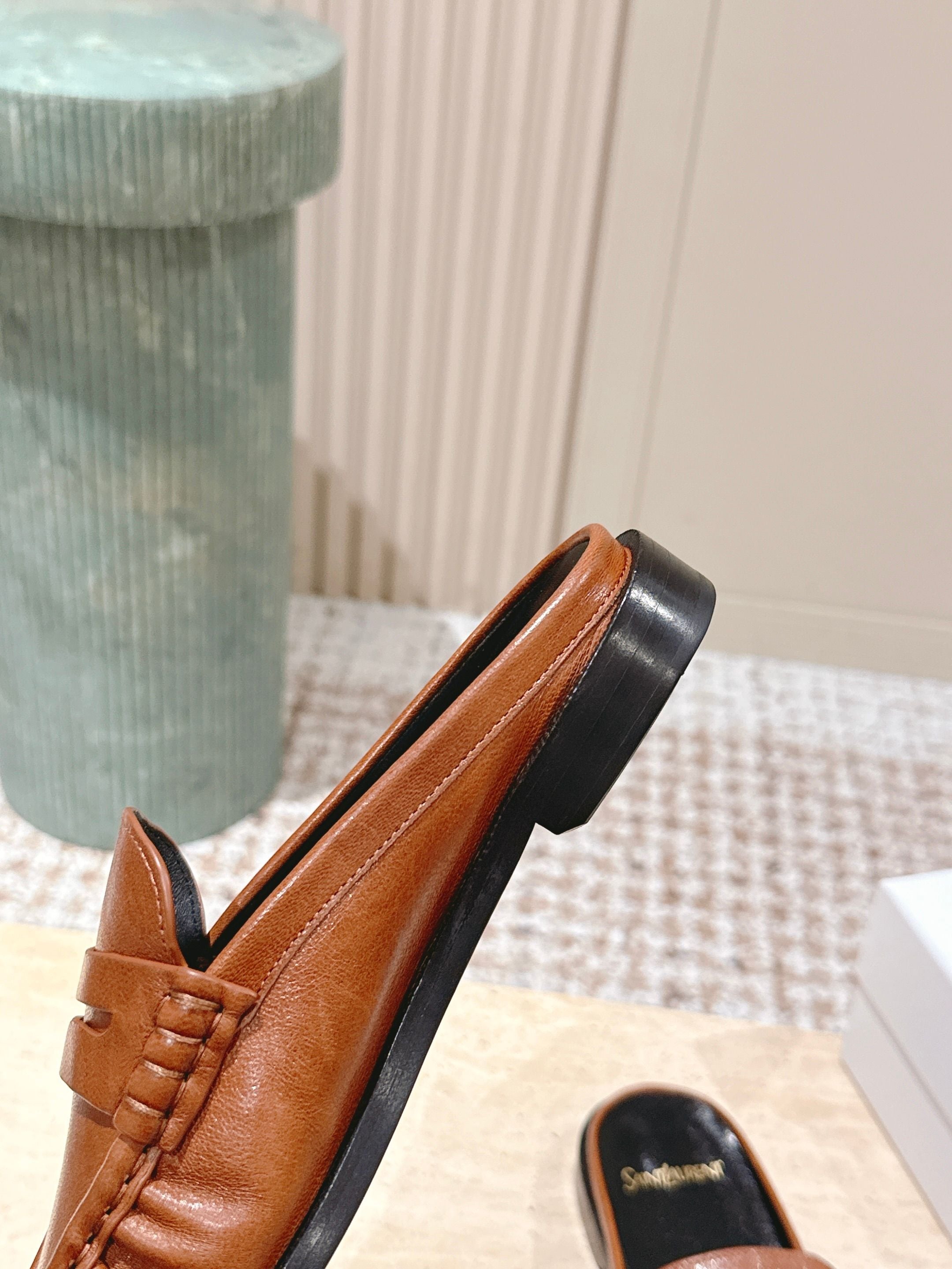 YSL 25S LOAFER MULE IN BURNT ORANGE CALFSKIN