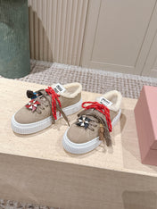 MIUMIU 25S SNEAKERS 50MM IN DARK BEIGE SUEDE WITH SHEARLING