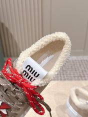 MIUMIU 25S SNEAKERS 50MM IN DARK BEIGE SUEDE WITH SHEARLING