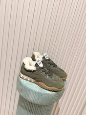MIUMIU 25S SNEAKERS IN LODEN GREEN TYRE TECHNICAL FABRIC AND SUEDE SHEARLING