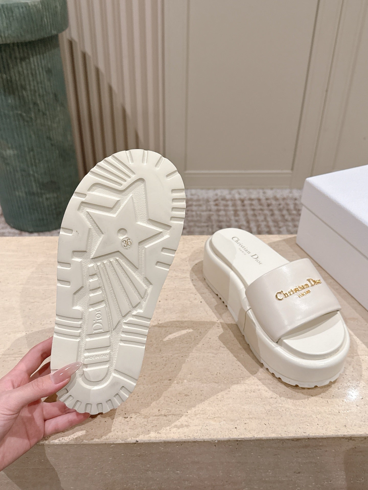 DIOR 26S PLATFORM SLIDE SANDALS 60 MM IN WHITE CALFSKIN