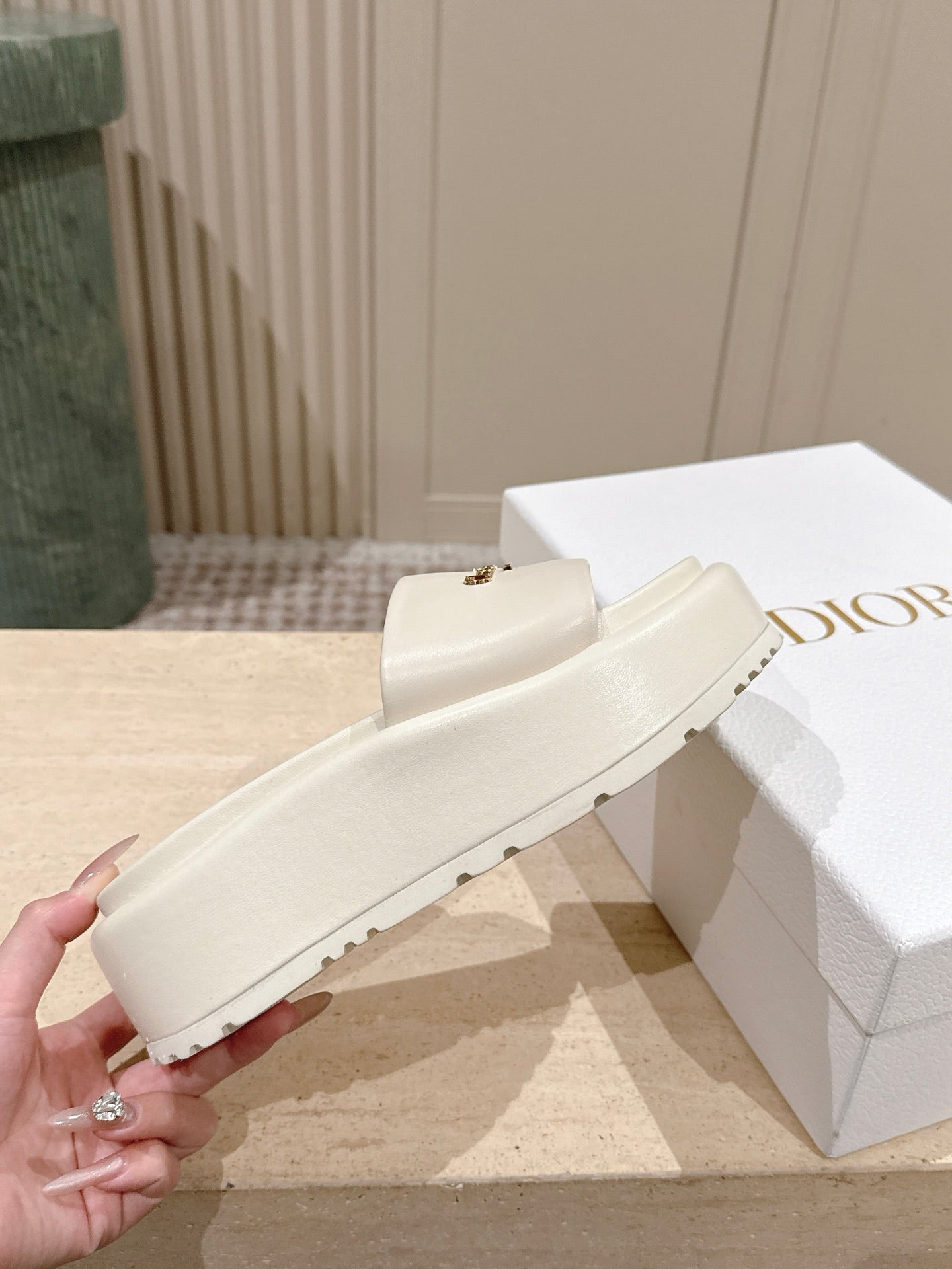 DIOR 26S PLATFORM SLIDE SANDALS 60 MM IN WHITE CALFSKIN