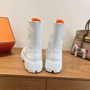 HM 26S LACE-UP ANKLE BOOTS IN WHITE LAMBSKIN