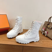 HM 26S LACE-UP ANKLE BOOTS IN WHITE LAMBSKIN