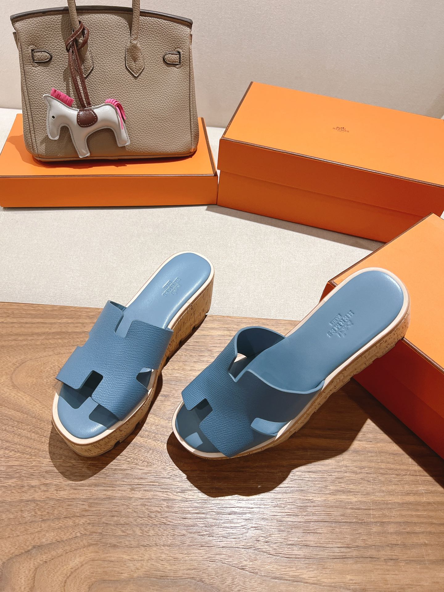 HM 25S HIGH WEDGE SANDALS IN BLUE LAMBSKIN STYLE 10