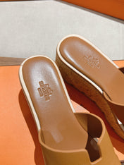HM 25S HIGH WEDGE SANDALS IN BROWN LAMBSKIN STYLE 6
