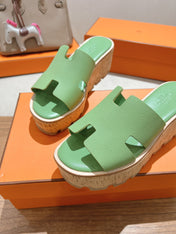 HM 25S HIGH WEDGE SANDALS IN LIGHT GREEN LAMBSKIN STYLE 1