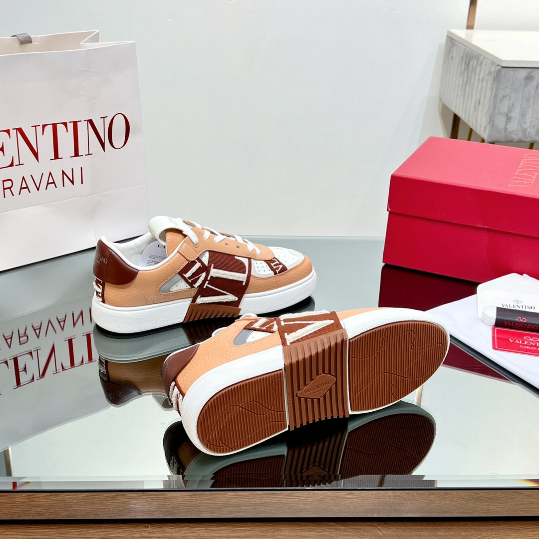 VALENTINO 25S GARAVANI VL7N SNEAKERS IN WHITE MIX LIGHT ORANGE LAMBSKIN