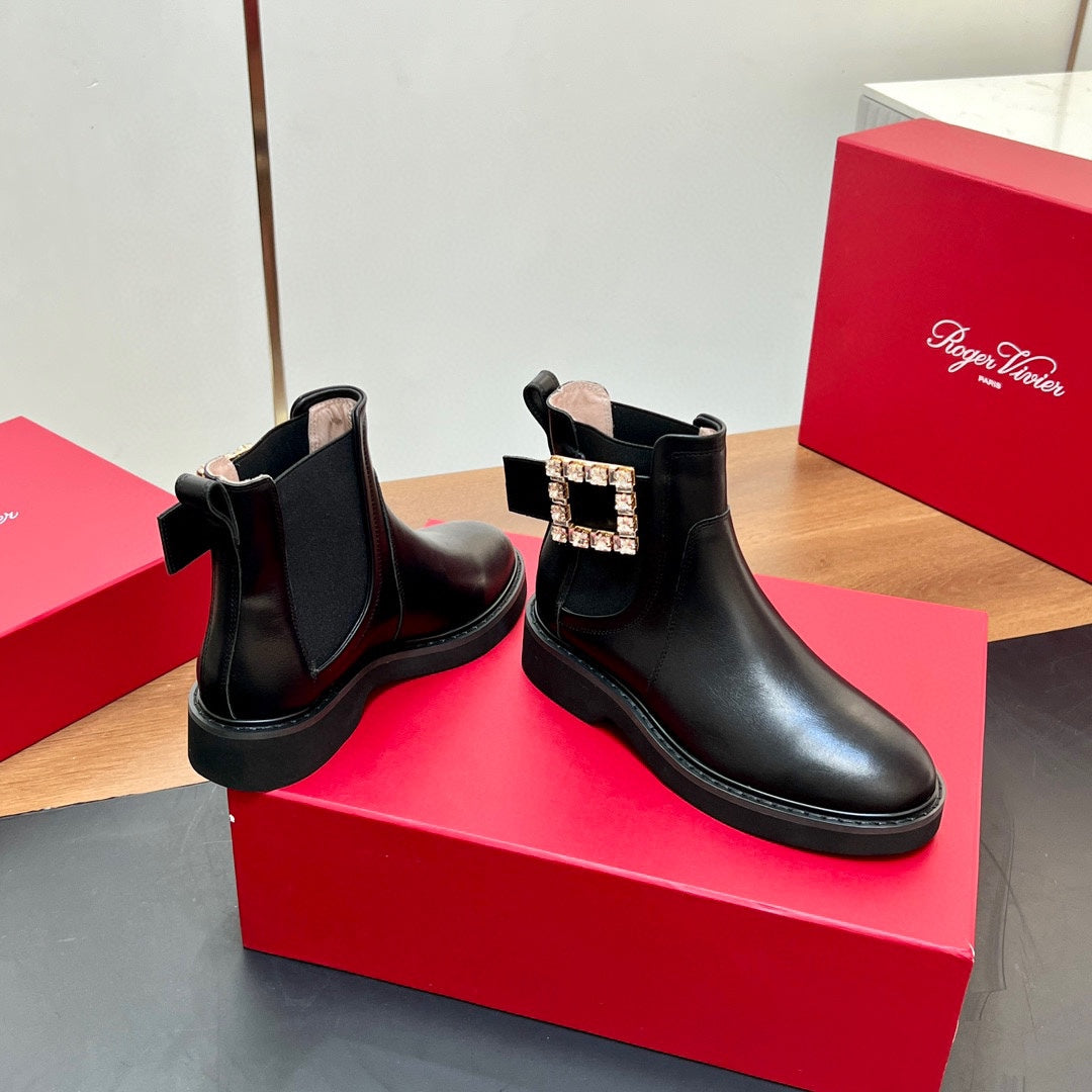RANGERS CHELSEA BOOTS IN BLACK SMOOTH CALFSKIN CRYSTAL BUCKLE