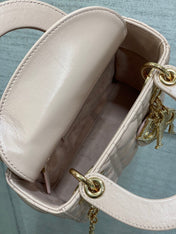 DIOR 25S MINI LADY DIOR BAG 17 IN PINK CALFSKIN CHARM CRYSTAL EMBELLISHMENTS