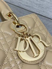 DIOR 25S MEDIUM LADY BAG 24 IN POWDER BEIGE CALFSKIN GOLD HARDWARE