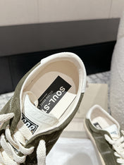 SOUL STAR SNEAKERS IN KELP GREEN SUEDE WHITE HEEL TAB