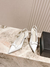 CC HIGH SLINGBACK IN WHITE SATIN WITH BOW ATTACHED