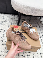 MIUMIU 26S SNEAKERS IN CHESTNUT BROWN SUEDE SUEDE AND MESH FABRIC