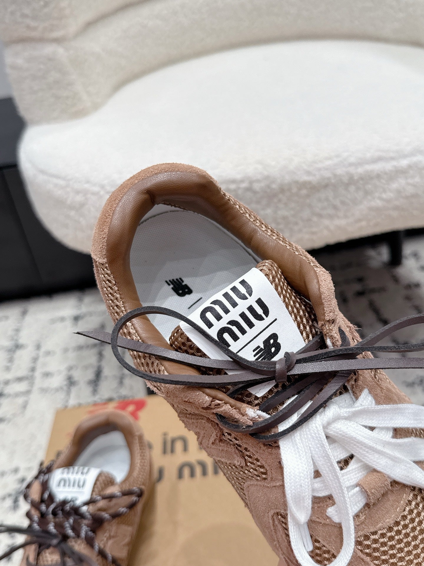 MIUMIU 26S SNEAKERS IN CHESTNUT BROWN SUEDE SUEDE AND MESH FABRIC