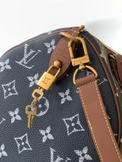 LV 25S SPEEDY BANDOULIÈRE BAG 40 IN CHARCOAL BLUE CALFSKIN GOLD HARDWARE