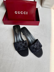 GUCCI 26S SLIDE SANDALS 55 MM IN BLACK VELVET