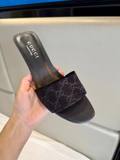GUCCI 26S SLIDE SANDALS 55 MM IN BLACK VELVET