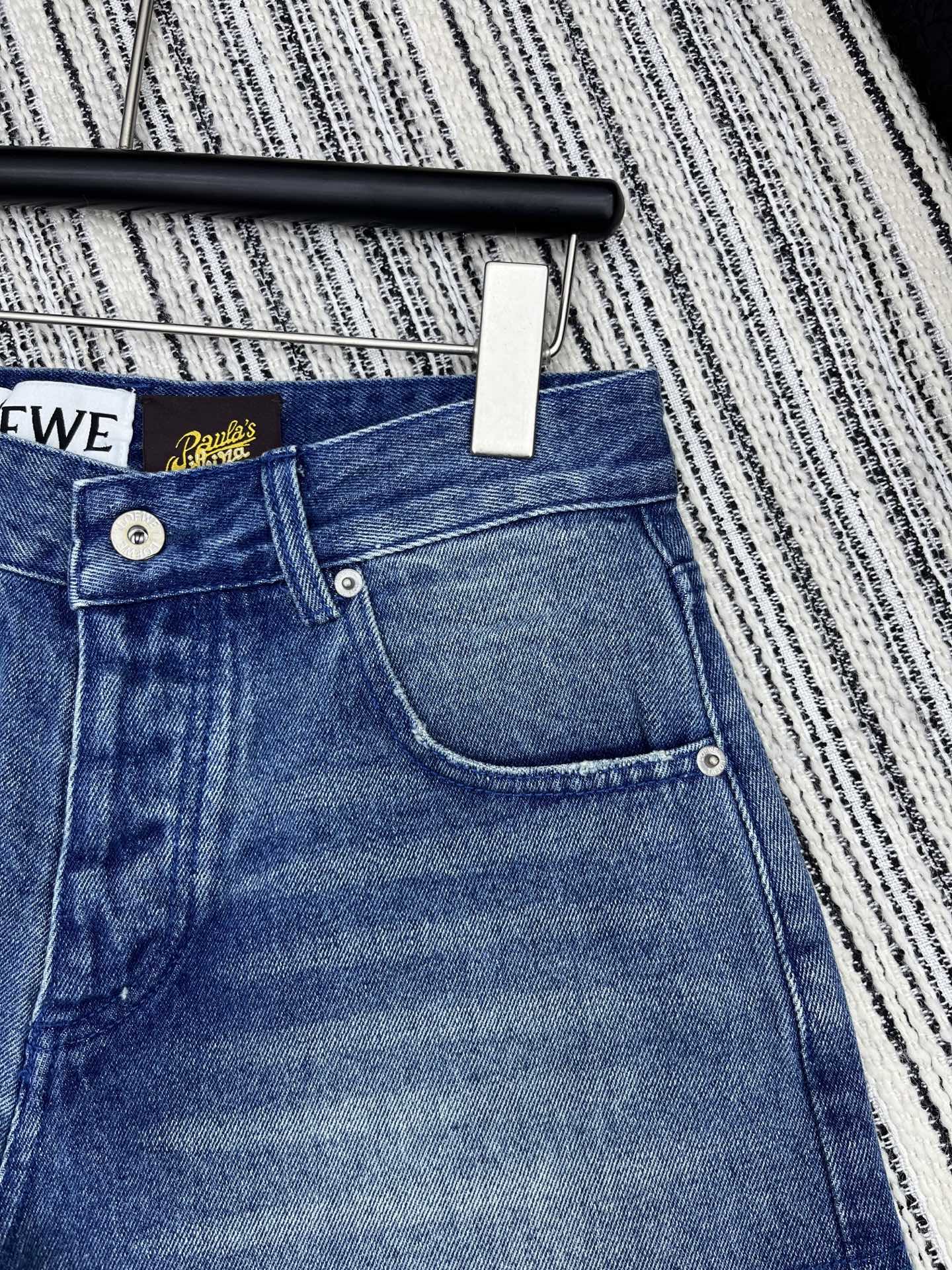 LOEWE FRAYED HEM DENIM SHORTS