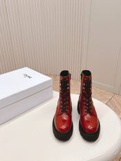 TRIOMPHE RANGERS MID LACE-UP BOOT IN CHERRY RED CALFSKIN