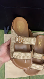 GG SANDAL WITH DOUBLE G CARAMEL CALFSKIN