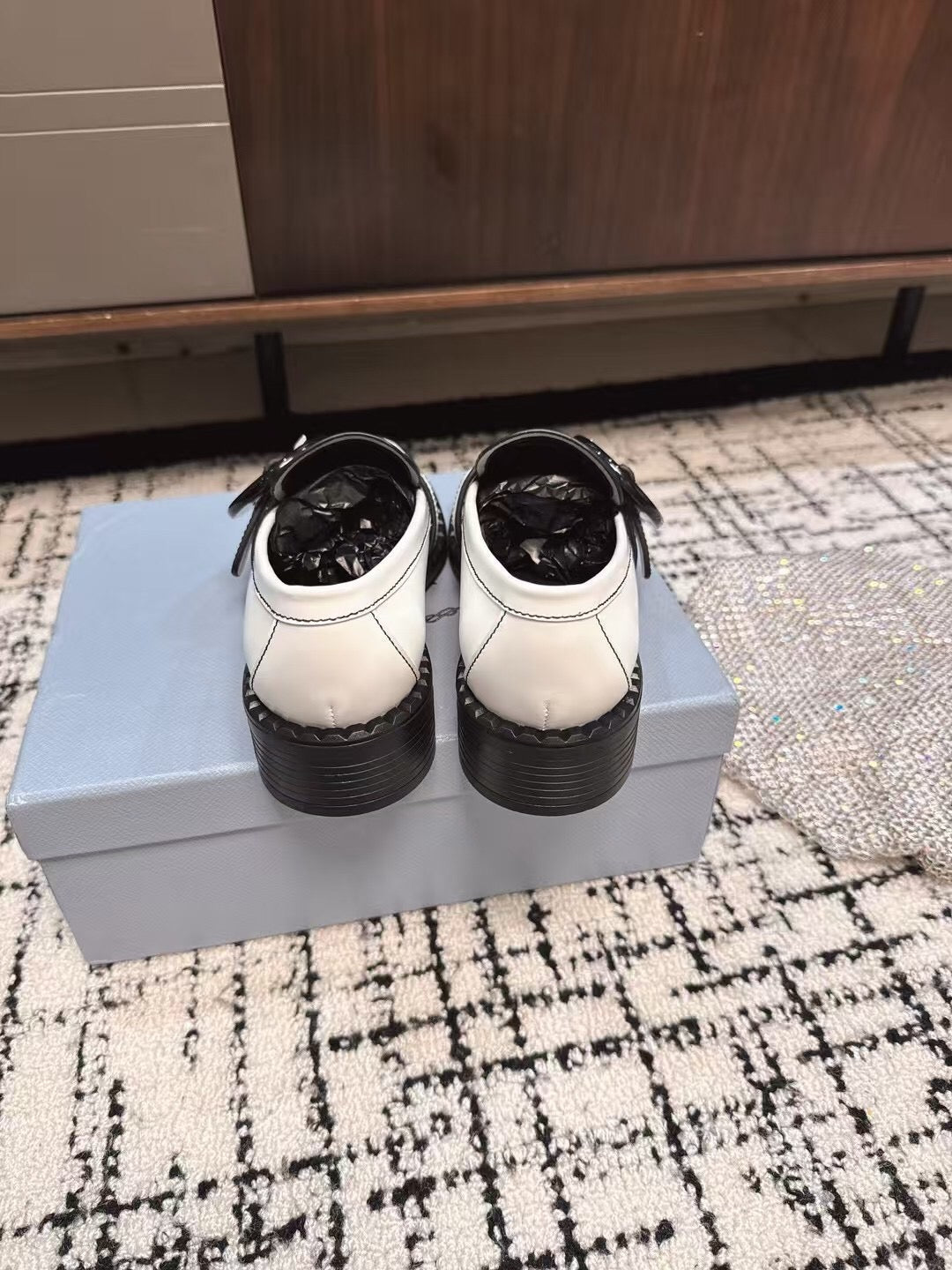 PRADA 26S BUCKLED LOAFERS IN WHITE CALFSKIN