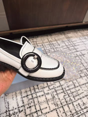 PRADA 26S BUCKLED LOAFERS IN WHITE CALFSKIN