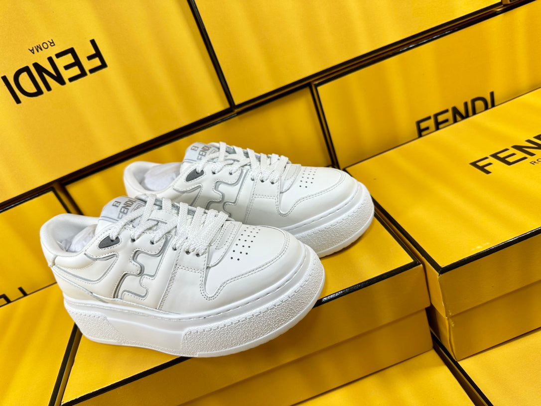 FENDI THICK-SOLDED SNEAKER IN WHITE LAMBSKIN