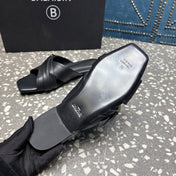BALMAIN 26S CROSS-STRAP SLIDES IN BLACK CALFSKIN