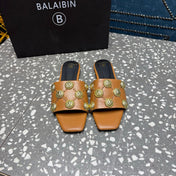 BALMAIN 26S SLIPPERS IN BROWN CALFSKIN WITH GOLD HARDWARE
