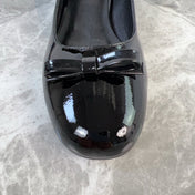 PRADA 25S LOW HEELS SLIP ON BOW 45MM IN BLACK GLOSSY CALFSKIN