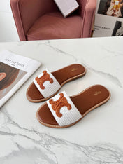 LYMPIA MULE WHITE RAFFIA AND TAN WOOL