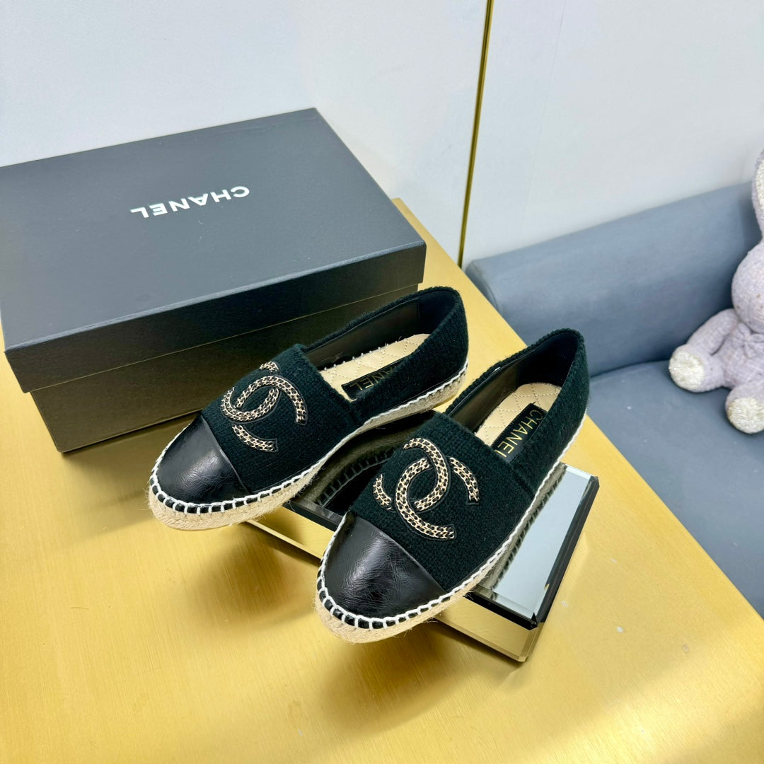 CC ESPADRILLES PLATFORM 25S IN BLACK KNITTED WOOL AND LAMBSKIN