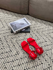 PRA TRIANGLE HEEL SATIN SANDALS CRIMSON