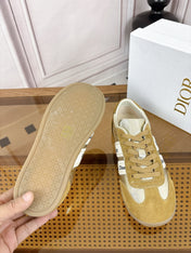 DIOR 26S SNEAKERS IN OLIVE BROWN SUEDE AND SILVER METALLIC CALFSKIN