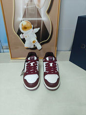 DIOR 26S LOW-TOP SNEAKER IN WHITE AND BURGUNDY RED CALFSKIN