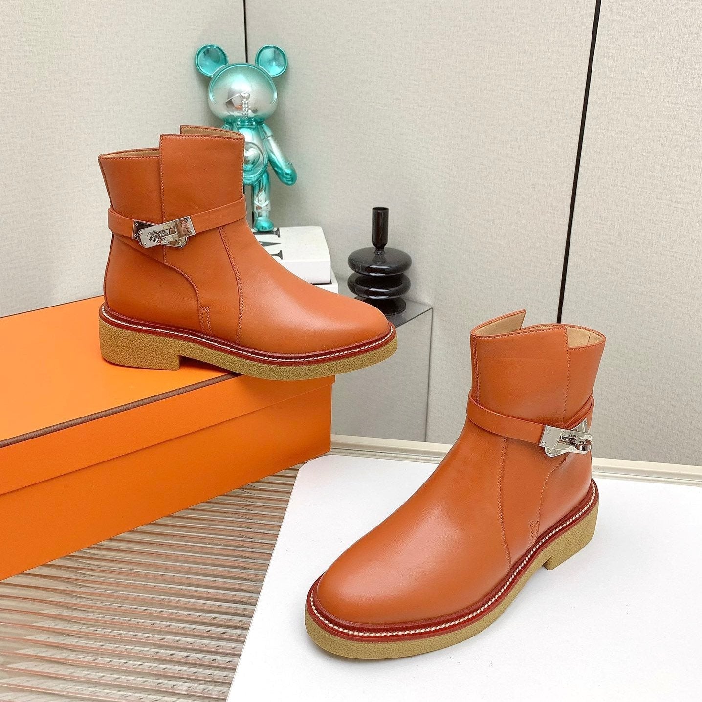 BOTINES HISTORY BOOTS IN SALAMANDER ORANGE CALFSKIN