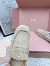MIUMIU 25S NAPPA LOAFERS IN BEIGE SUEDE