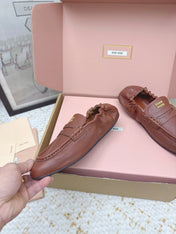 MIUMIU 25S NAPPA LOAFERS IN RUSTY BROWN LAMBSKIN