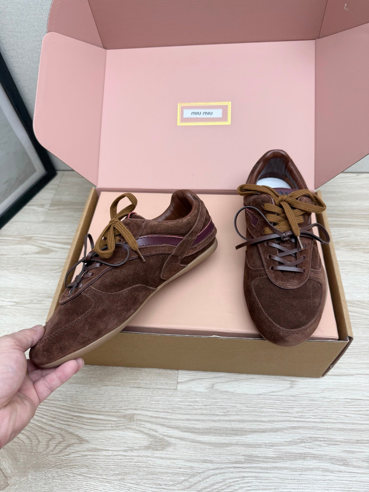 MIUMIU 26S SNEAKERS IN DARK BROWN SUEDE STYLE 11